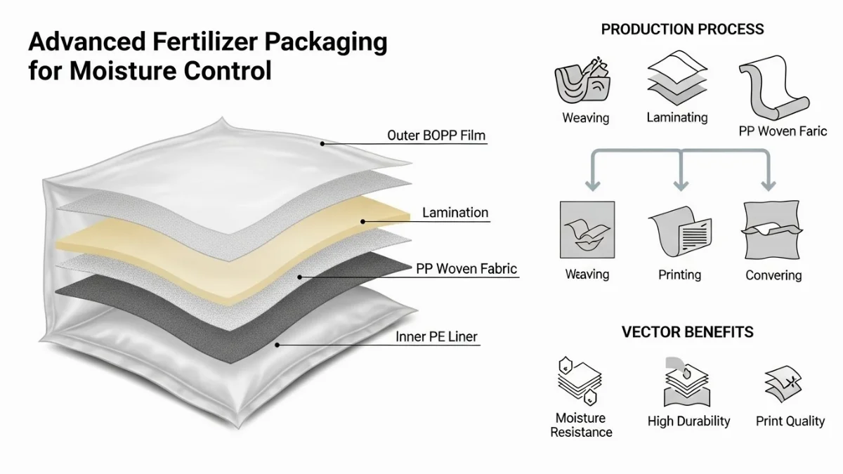 Phân bón được bảo quản đúng cách trên pallet trong kho khô ráo