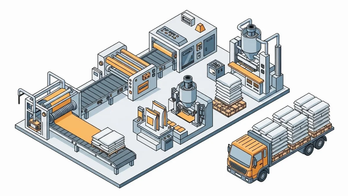 Dây chuyền sản xuất bao bì phân bón hiện đại, đảm bảo chất lượng và năng suất cao.