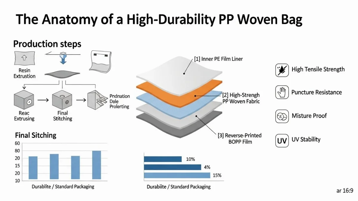 C&ocirc;ng nh&acirc;n đang kiểm tra chất lượng bao PP dệt tại nh&agrave; m&aacute;y sản xuất