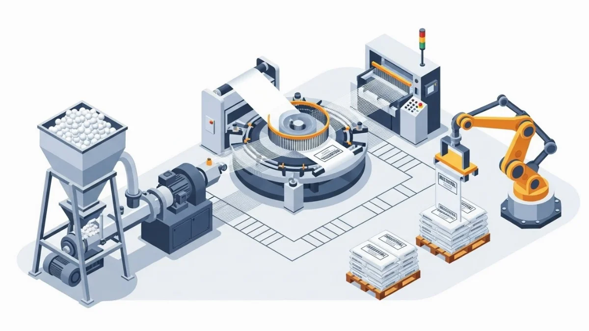 Máy móc sản xuất bao bì PP dệt hiện đại trong nhà máy